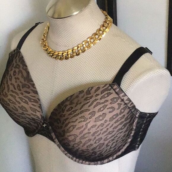 40DD Frederick's of Hollywood Full Coverage Animal Print Black Bra Vintage Y2K - Picture 7 of 10